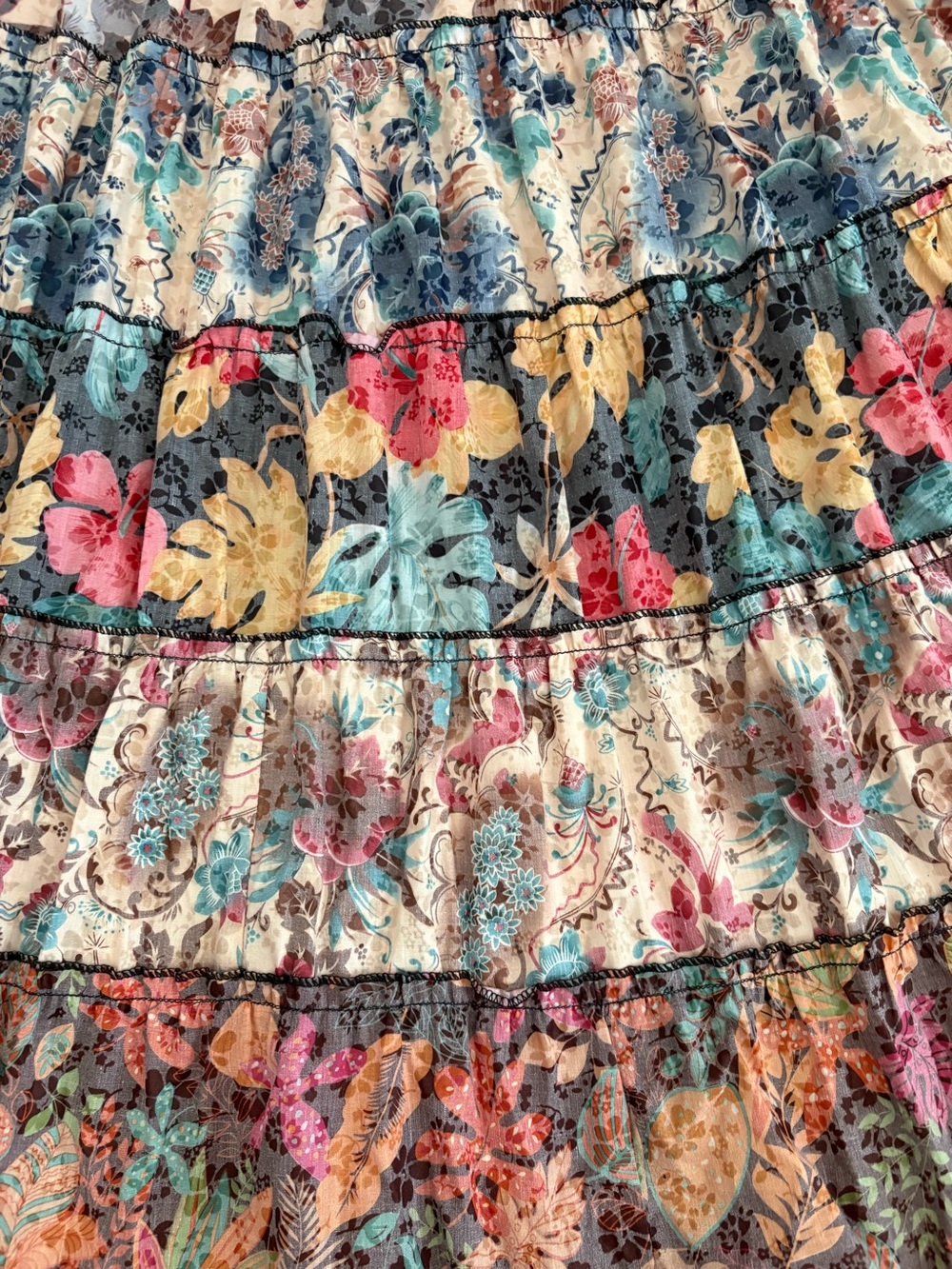 Boho Tiered Floral Maxi Skirt in Mixed Brights - Picture 2 of 7